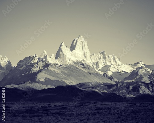 Fitz Roy Mountains in Patagonia Argentina in black and white