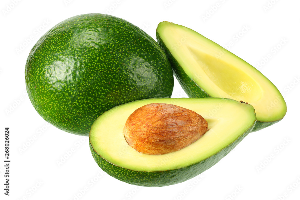 avocado with slices isolated on white background avocado with slices isolated on white background