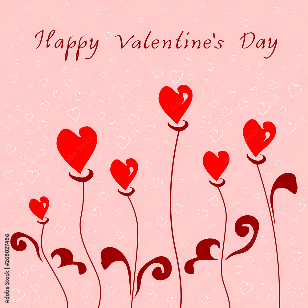Valentine's day card on a pink background with hearts in the form of flowers