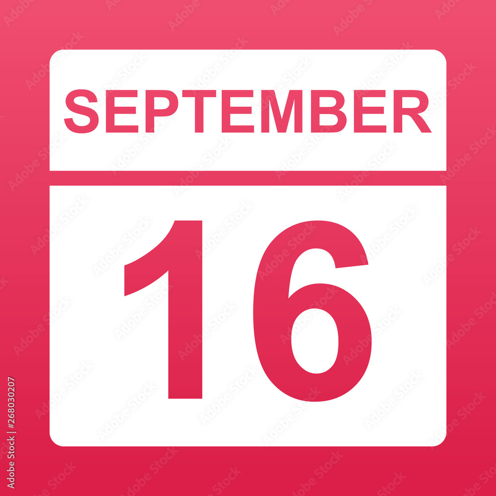September 16. White calendar on a colored background. Day on the calendar. Sixteenth of september. Raspberry background with gradient. Simple vector illustration. September 16. White calendar on a colored background. Day on the calendar. Sixteenth of september. Raspberry background with gradient. Simple vector illustration.