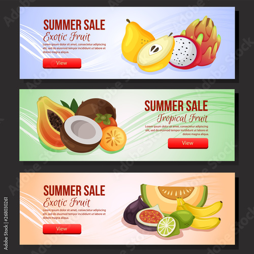 colorful summer sale banner web set exotic fruit