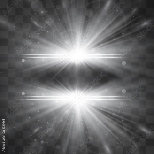 Outer space hyper portal, white explosion isolated on transparent background. Light rays, flares, galactic illumination. Energy burst, shining highlights. Warm glowing decorative magical sunlight.