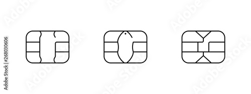 EMV chip icon for bank plastic credit or debit charge card. Vector line symbol illustration