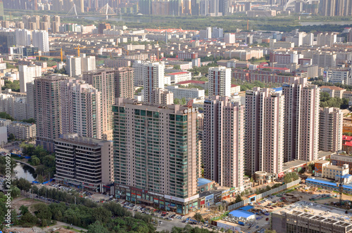 Aerial view of Modern Apartment buildings in downtown of Shenyang, Liaoning Province, China. Shenyang is the largest city in Northeast China (Manchuria).