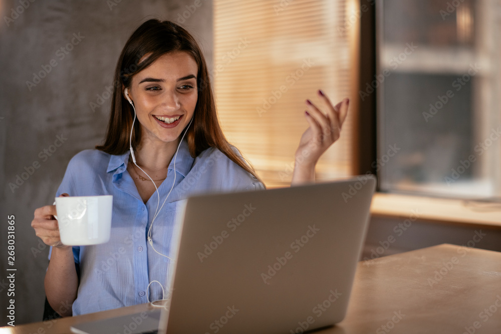 Businesswoman in having a video call on laptop. Businesswoman in having a video call on laptop.