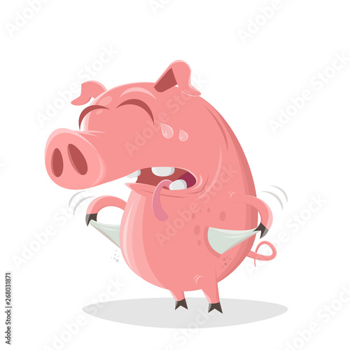 funny illustration of a poor cartoon pig