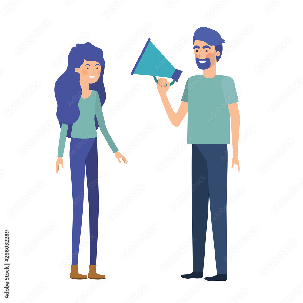 young couple in with megaphone in the hand