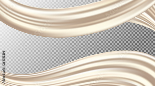 Vector realistic drapery of light rose fabric. Decorative folds of cream silk isolated on transparent background.