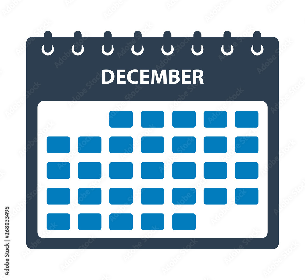 December Calendar Icon. Flat style vector EPS. December Calendar Icon. Flat style vector EPS.