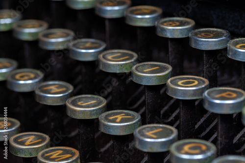 Antique Typewriter keys closeup photo - Vintage old Typewriter Machine detail
