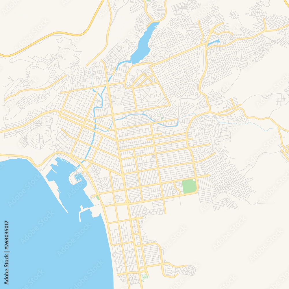 Empty vector map of Ensenada, Baja California, Mexico