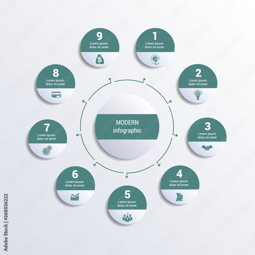 Pattern for infographic 9 positions monochromic vector image from circles in a circle Pattern for infographic 9 positions monochromic vector image from circles in a circle