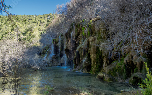 Birth of the Cuervo River in Cuenca  Spain. Stroll in the sun on a winter day in the mountains.
