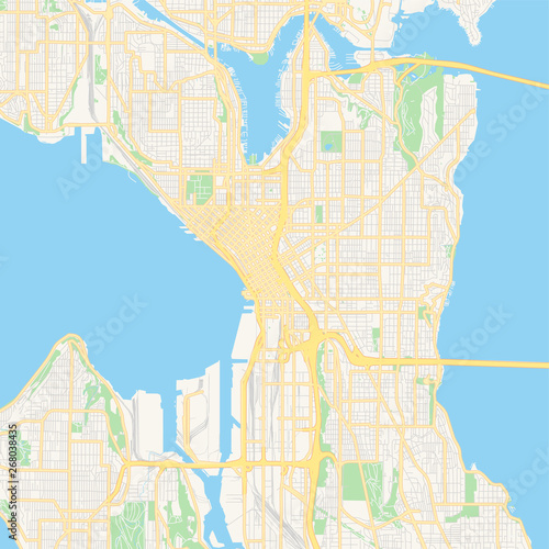 Empty vector map of Seattle, Washington, USA