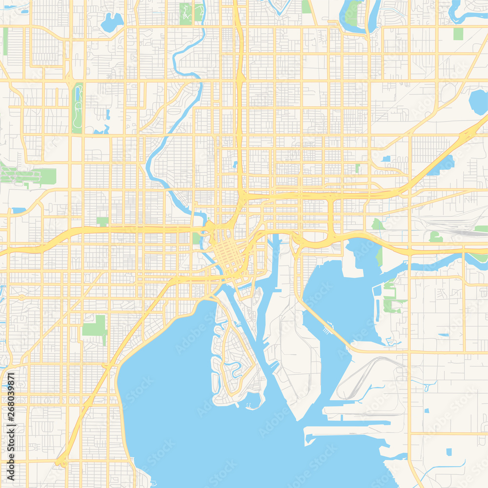 Fototapeta premium Empty vector map of Tampa, Florida, USA