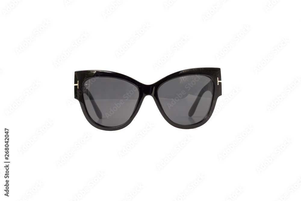 Isolated Cat Eye Black Sunglasses with Thick Frame, Front View