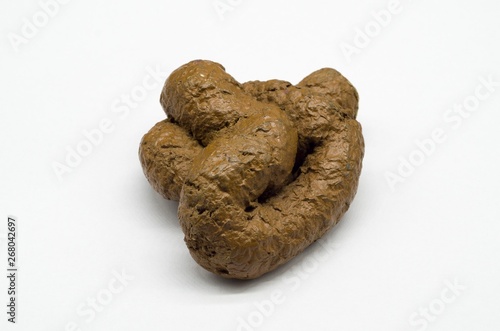 Droppings in the foreground on a white background