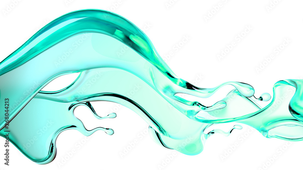 A splash of green transparent liquid. 3d illustration, 3d rendering. A splash of green transparent liquid. 3d illustration, 3d rendering.