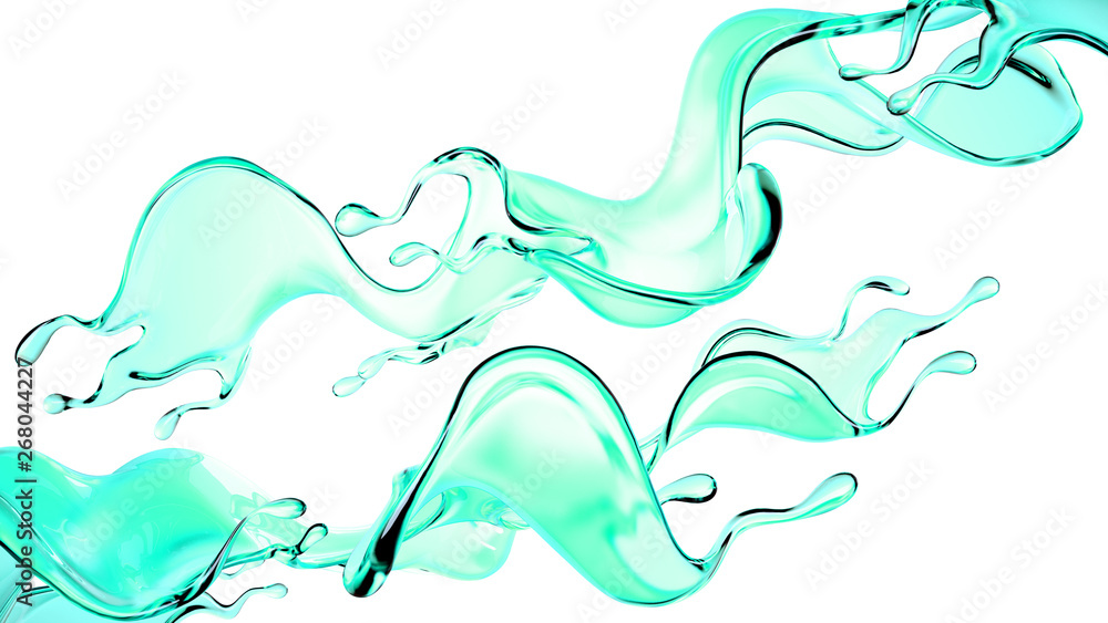 A splash of green transparent liquid. 3d illustration, 3d rendering. A splash of green transparent liquid. 3d illustration, 3d rendering.