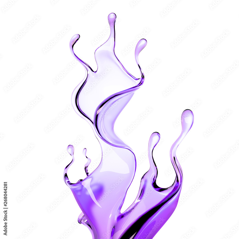 Fototapeta premium A splash of purple transparent liquid. 3d illustration, 3d rendering.