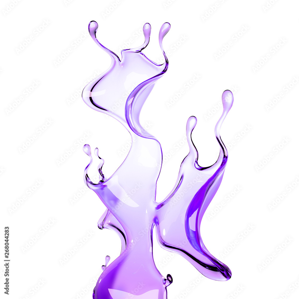 A splash of purple transparent liquid. 3d illustration, 3d rendering.