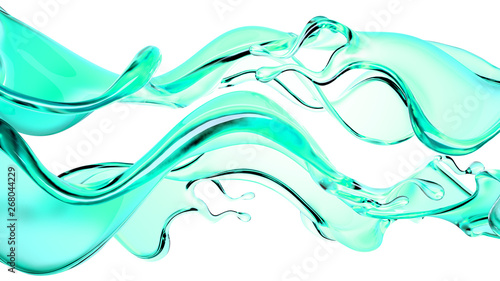 A splash of green transparent liquid. 3d illustration, 3d rendering.