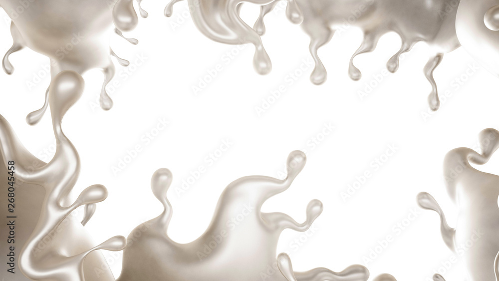 A splash of a thick white liquid. 3d illustration, 3d rendering.