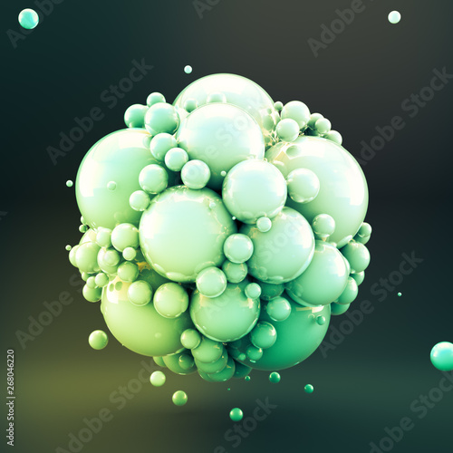 Abstract green background with metal balls. 3d illustration, 3d rendering.