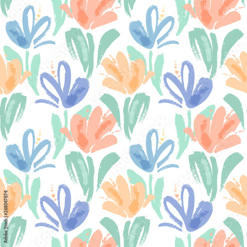  Vector seamless pattern with hand drawing wild flowers, colorful botanical illustration, floral elements, hand drawn repeatable background. Artistic backdrop.