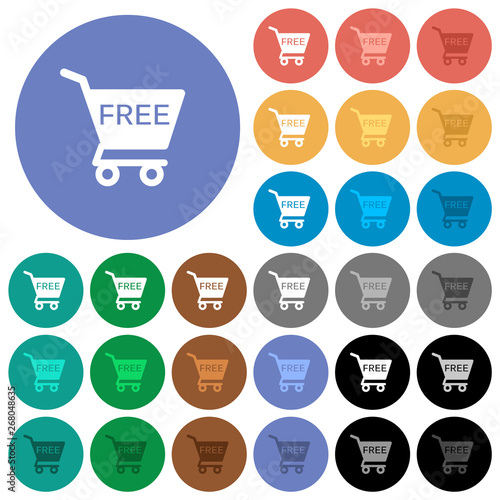 Free shopping cart round flat multi colored icons