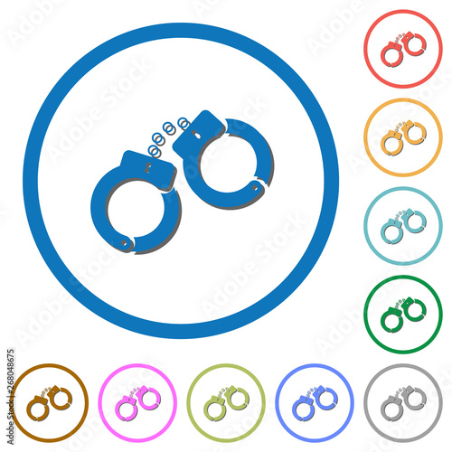 Handcuffs icons with shadows and outlines