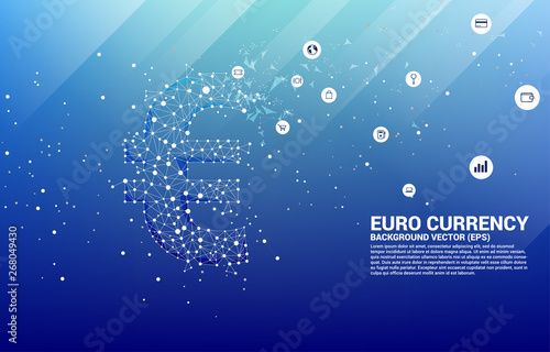 Vector money euro currency icon from Polygon dot connect line. Concept for europe financial network connection.