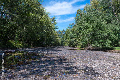Canal on the Delaware River in Bucks County, Pennsylvania, Usa. The river bed is dry due to the 2017 summer drought.