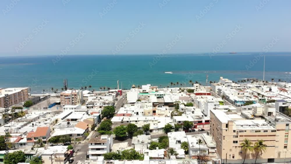 Aerial panoramic view of the Downtown Veracruz with views to the ocean with a blue sky as background Aerial panoramic view of the Downtown Veracruz with views to the ocean with a blue sky as background