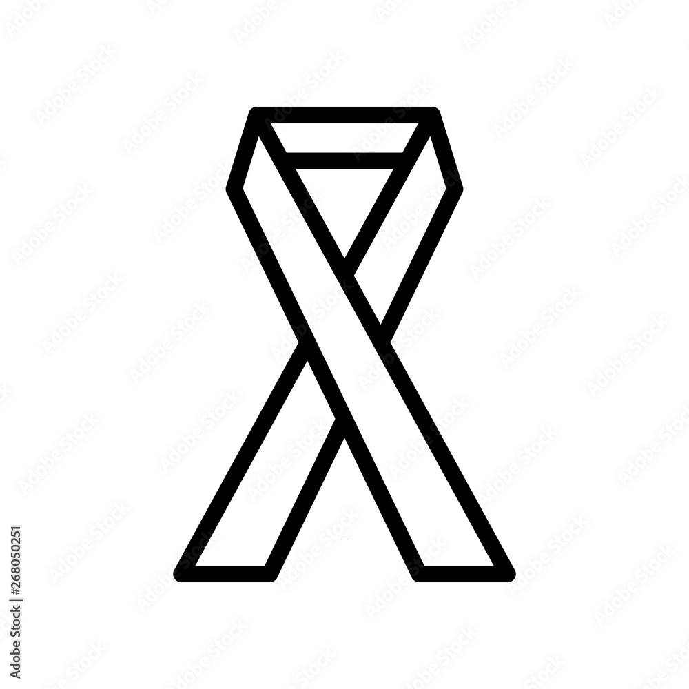 Medical red ribbon - the symbol of the fight against AIDS, a simple black and white icon on a white background. Vector illustration