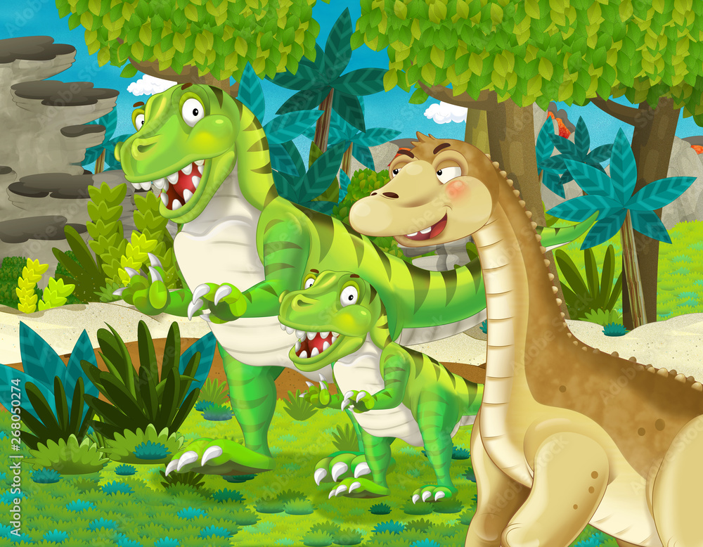 cartoon scene with dinosaur apatosaurus diplodocus brontosaurus with