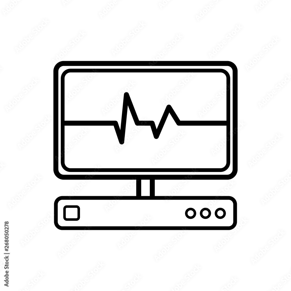 Abstract medical device with a monitor for examination of the heart, ultrasound and cardiogram, a simple black and white icon on a white background. Vector illustration Abstract medical device with a monitor for examination of the heart, ultrasound and cardiogram, a simple black and white icon on a white background. Vector illustration