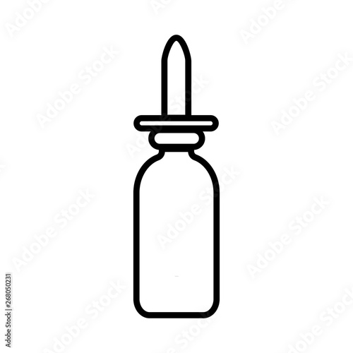 Small medical pharmacetic nasal drops in a jar for the treatment of rhinitis, a simple black and white icon on a white background. Vector illustration
