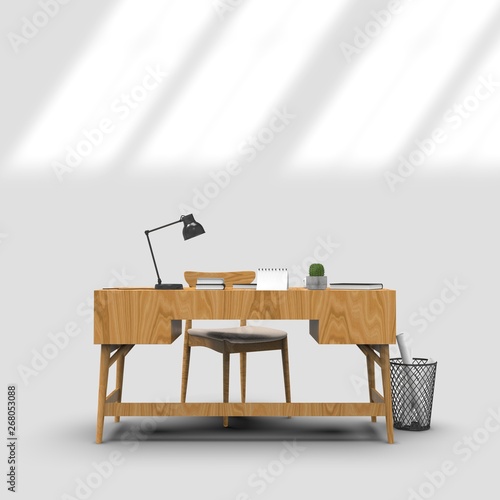 Working Desk Table With Accessories 3D Rendering