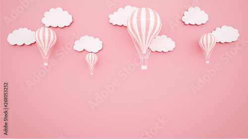 Pink balloons on pink sky background. Artwork for balloon international festival. paper cut or craft style. Autumn season artwork.3D illustration.