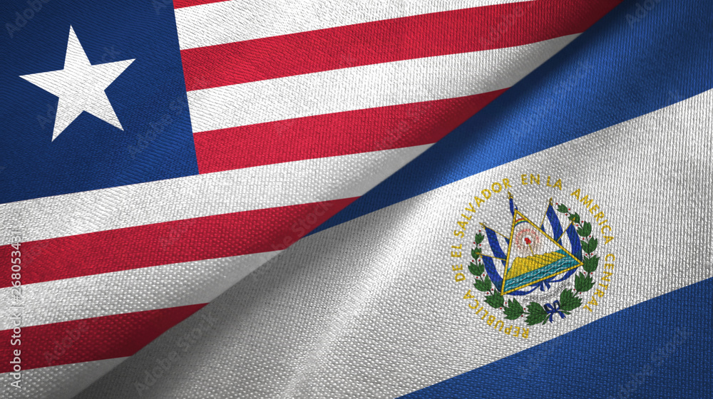 Liberia and El Salvador two flags textile cloth, fabric texture