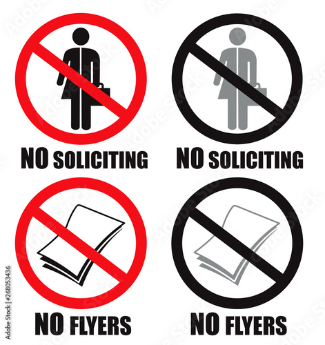 No soliciting and no flyers sign vector