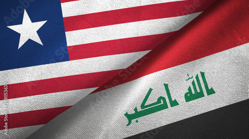 Liberia and Iraq two flags textile cloth