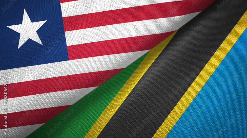 Liberia and Tanzania two flags textile cloth, fabric texture Liberia and Tanzania two flags textile cloth, fabric texture