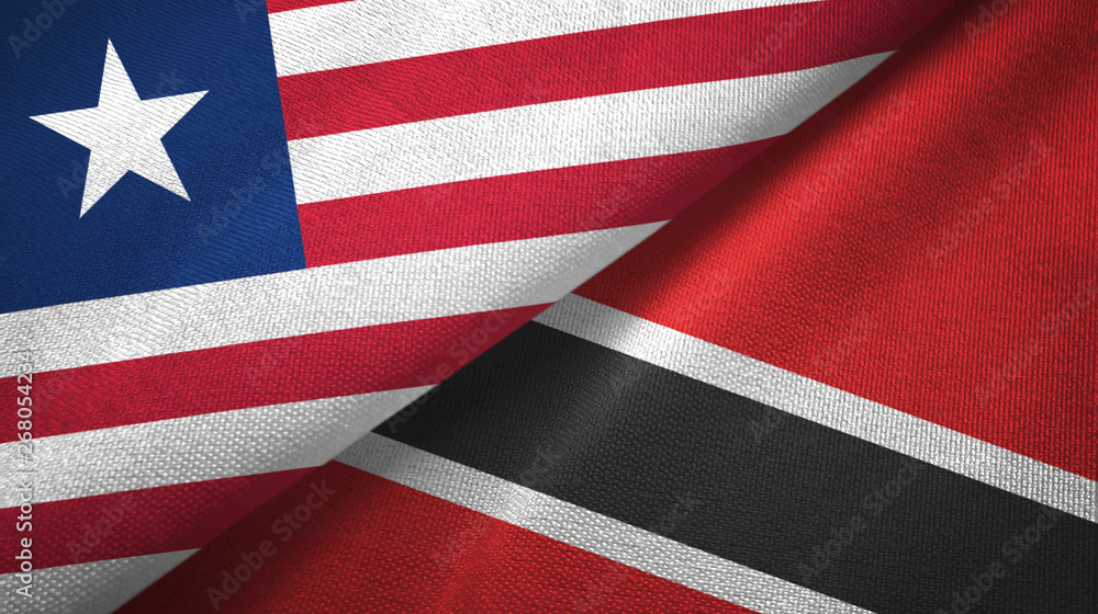 Fototapeta premium Liberia and Trinidad and Tobago two flags textile cloth, fabric texture