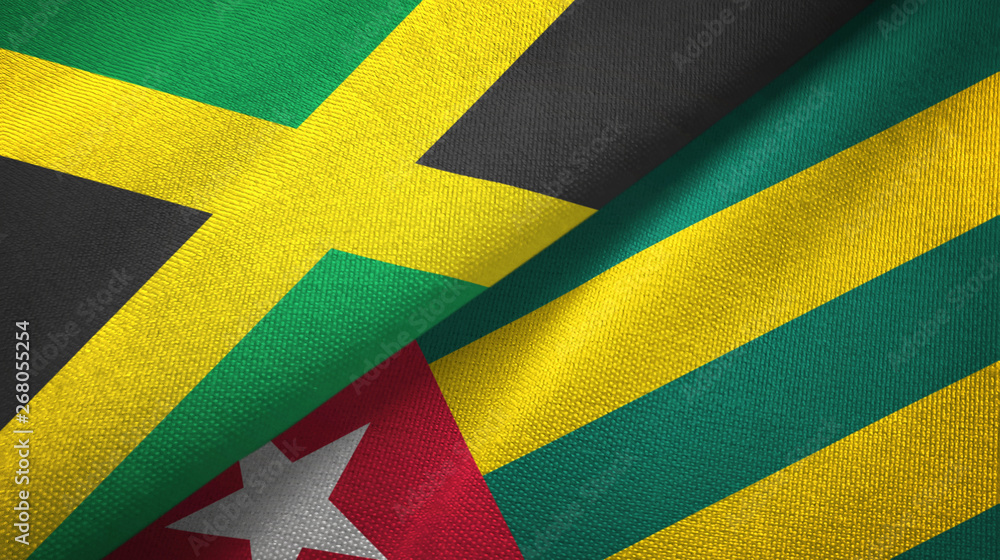 Jamaica and Togo two flags textile cloth, fabric texture