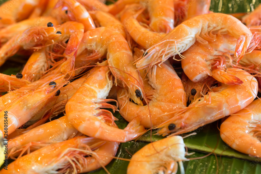 Close up of fresh boiled tiger shrimp Close up of fresh boiled tiger shrimp