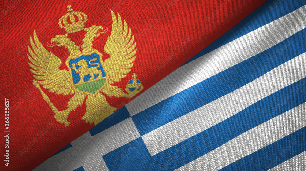 Fototapeta premium Montenegro and Greece two flags textile cloth, fabric texture