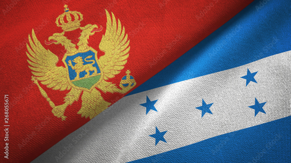 Montenegro and Honduras two flags textile cloth, fabric texture Montenegro and Honduras two flags textile cloth, fabric texture
