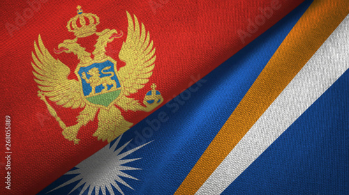 Montenegro and Marshall Islands two flags textile cloth, fabric texture